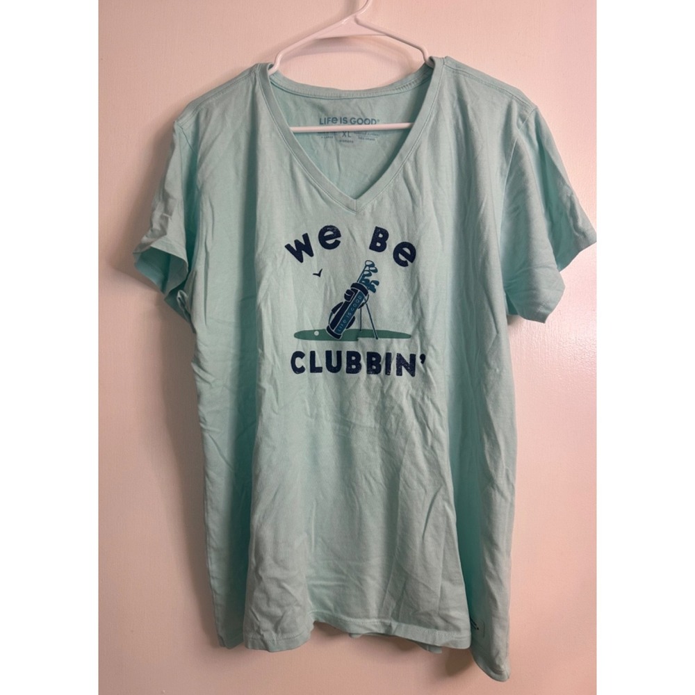 Life Is Good Size XL We Be Clubbin' Light Blue V-Neck Golf Crusher Tee